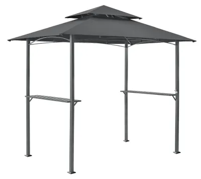 Produktbild von Grillpavillon 'Parga' 250 x 241 x 151 cm mit Doppeldach 2 Ablagen Flaschenöffner Stahlgestell Dunkelgrau