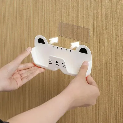Produktbild von Niedliche Katze Brillenhalter - Wandmontierter Brillenständer - Selbstklebend bohrfrei - Wiederverwendbarer Sonnenbrillenhalter - ABS Kunststoff - Weiß 2er Set