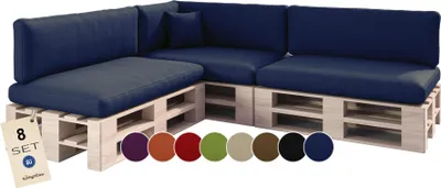 Produktbild von sunnypillow Palettenkissen für Palettenmöbel - 8er Set - Palettenauflage für Palettensofa für Haus Garten - Palettenpolster mit abnehmbarem Bezug für Europaletten - Rückenkissen & Sitzkissen Blau