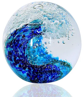 Image de Omgoods - Figurine en verre soufflé à la main - Boule représentant des vagues océaniques, idéale comme presse-papier