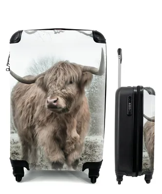 Produktbild von MuchoWow® Koffer Handgepäck Trolley Rollkoffer Kleine Reisekoffer mit 4 Rollen - Schottische Highlander - Natur - Herbst - Tiere - Wildtiere - Wald - Cabin Size < 55x40x23 cm & 55x40x20 cm - Fotokoffer - Kabinenkoffer - Boardgepäck - Reise-Box - Reisekoffer - Reisegepäck - Koffer mit Bild - Trolley für Kinder
