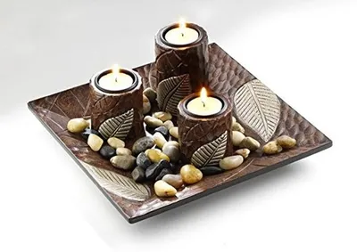 Immagine prodotto di Ciotola decorativa in legno con 3 portacandele