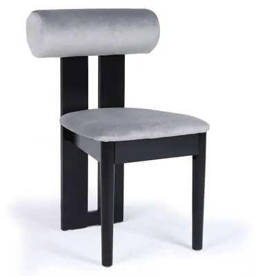 Image de MENZZO Chaise de salle à manger style intemporel Tuboli Bois Noir et Velours Gris