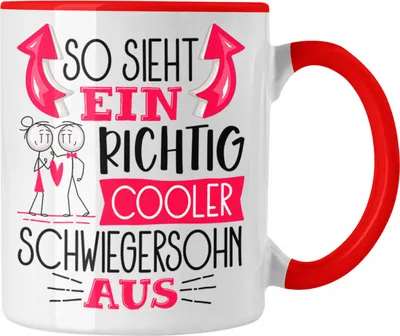 Produktbild von Trendation - Schwiegersohn Tasse Geschenk So Sieht Ein RIchtig Cooler Schwiegersohn Aus Geschenkidee Lustiger Spruch Geburtstag Becher Kaffeetasse (Rot)