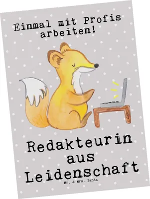 Produktbild von Mr. & Mrs. Panda Postkarte Redakteurin Leidenschaft - Grau Pastell - Geschenk, Journalistin, Ansichtskarten, Beruf, bildkarte, Lustig, Korrespondent, Online, Spruch