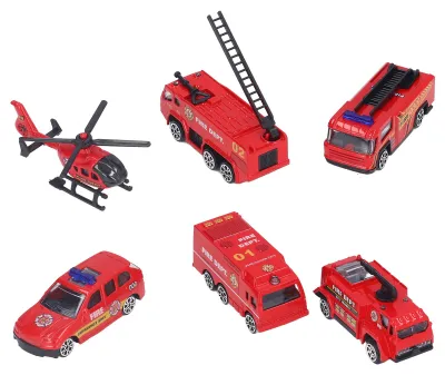 Produktbild von 6 Stück Feuerwehrauto Spielzeug Tragbares Mini-Legierungsmodell Kinder Lernauto Geburtstagsgeschenk