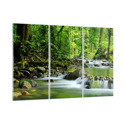 Produktbild von Bilder auf glas - Stream Wald Natur - 165x110cm - Glasbilder - Wandbilder - Kunstdruck - zum Aufhängen bereit - Wanddekoration aus Glas - Glas Bilder - Wandbild auf Glas - 3 Teile - GCE165x110-0174