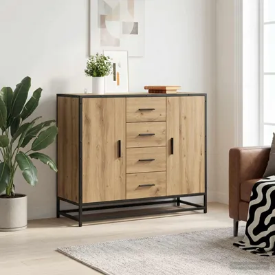 Image de vidaXL Meuble de rangement latéral, chêne artisanal, 92 x 35 x 76 cm, panneau de fibres de bois