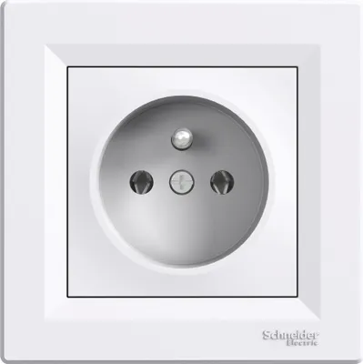 A white electrical socket with a grounding pin.
