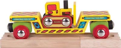 Zdjęcie produktu dla Wagon kolejowy Bigjigs ze spychaczem + 2 tory