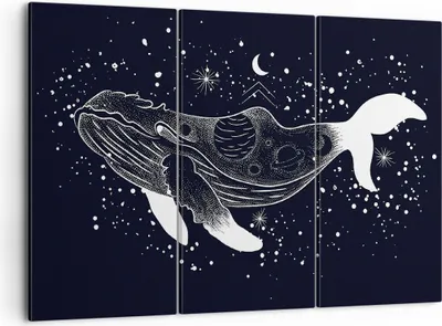 Produktbild von Bild auf Leinwand - Leinwandbild - 3 Teile - Wal Schwarzweiß Grafik - 105x70cm - Wand Bild - Wanddeko - Wandbilder - Leinwanddruck - Bilder - Wanddekoration - Leinwand bilder - CE105x70-4870