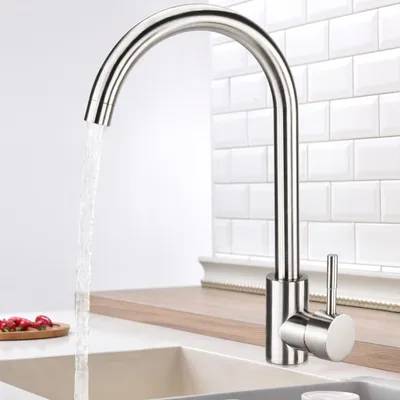 Produktbild von Küchenarmatur Spültischarmatur 360° drehbar Edelstahl 304 C-Form Kalt- und Warmwasser einstellbar
