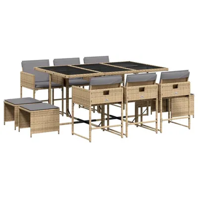Produktbild von vidaXL 11-tlg. Garten-Essgruppe mit Kissen Beigemischung Poly Rattan