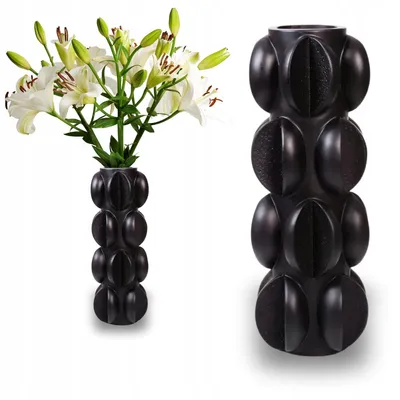 Image de Vase noir 37,0 cm – Vase décoratif en céramique – Vase à fleurs pour le salon, la chambre à coucher et le bureau