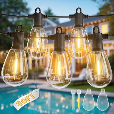 Imagen del producto de Guirnalda de luces para exteriores, 24 metros de largo, con protección IP65 (resistente al agua), 25 bombillas resistentes a golpes, ideal para jardines