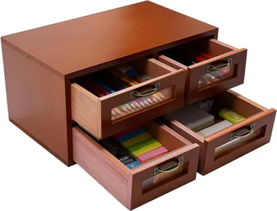 Immagine prodotto di Organizzatore da scrivania - Mobiletto portaoggetti in legno - 4 cassetti - Contenitore portaoggetti da scrivania - Portadocumenti - Organizzatore per trucchi