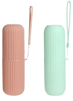 Produktbild von Reise-Zahnbürstenhalter 2er-Pack, Rosa Grün, 19 X 6 Cm, Zahnbürstenetui Für Reisen Camping Geschäftsreisen