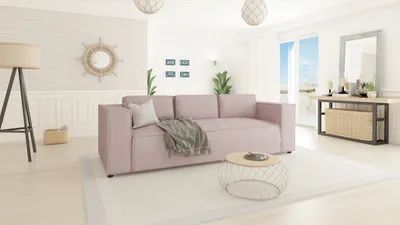 Produktbild von S-STYLE MÖBEL - Modernes Sofa 3 sitzer Bello aus Puderrosa Cord mit weichem Sitz, B/T/H: 230 cm / 92 cm / 64 cm