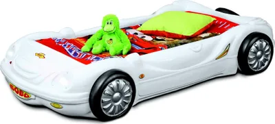 Produktbild von Kinderzimmer Bett Kinderbett Rennwagen Autobett Weiß mit Matratze Lattenrost
