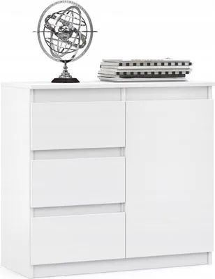 Produktbild von Famanu Kommode mit 3 Schubladen und 1 Tür - 80 x 35 x 75 cm - Weiß