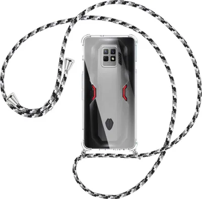 Produktbild von Handykette Backcover-Schutzhülle mit Band (Metall silberfarben) für ZTE nubia Red Magic 7 Pro (NX709J) - schwarz/grau/weiß