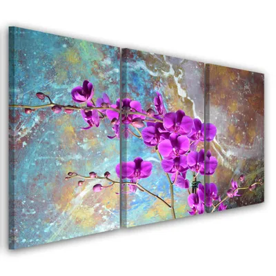 Produktbild von Triptychon auf leinwand lila blumen 120x80 cm Feeby lila wandbild bereit zum aufhängen