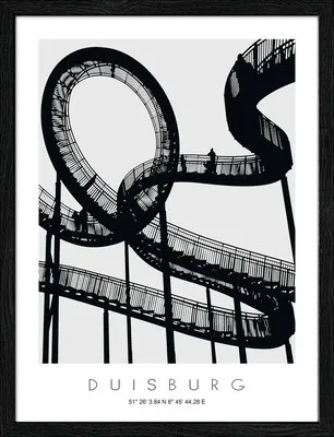 Produktbild von Gerahmtes Bild Duisburg Treppen Achterbahn schwarz weiß 33x43 cm