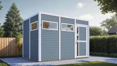 Produktbild von Gartenhaus Bertilo Cubus 3 inkl. Bodenplatte 337 x 240 cm hellgrau