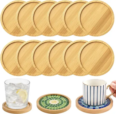 Image de 12 sous-verres en bois, sous-verres ronds en bambou, sous-verres pour boissons, supports pour bougies, sous-verres en mosaïque