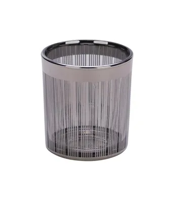 Produktbild von NEU Glasteelicht, Streifen, silber, ∅ 7 cm / Höhe: 8 cm, "Germany", handgefertigt