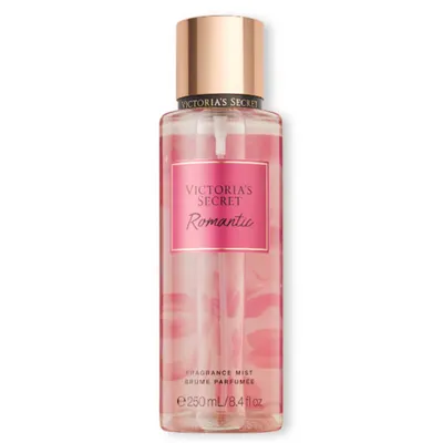 A bottle of Victoria's Secret Romantic fragrance mist.