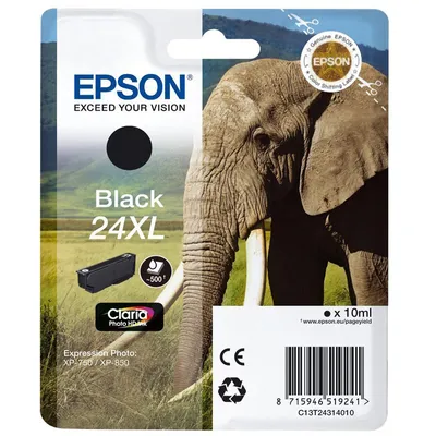 Zdjęcie produktu dla Epson 24XL - Rozmiar XL - Czarny - Oryginalny - Opakowanie blistrowe - Wkład atramentowy - do Expression Photo XP-55, XP-750, XP-850, XP-860, XP-950, Expression Premium XP-750, XP-850 (C13T24314010)