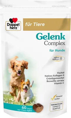 Produktbild von Doppelherz Gelenk Complex für Hunde – Mit essentiellen Omega-3 Fettsäuren + Vitamin E – 60 Chews