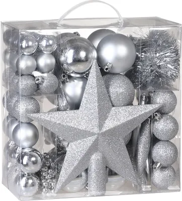 Produktbild von Weihnachtsbaumkugeln silber 77 tlg.