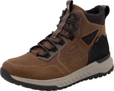 A single brown hiking boot is shown against a white background.