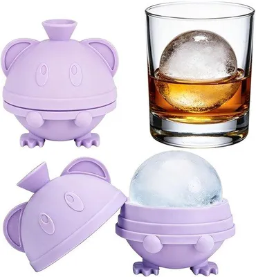 Produktbild von Set mit 2 Silikon-Eiswürfelformen – Große, kugelförmige Eiswürfel – Lila