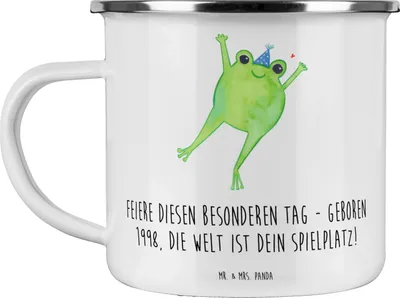 Produktbild von Mr. & Mrs. Panda Teetasse 1998 Geburtstag - Weiß - Geschenk, Jahrgang, Emaille Tasse, Kaffeepott, Geboren, Haferl, Reisebecher, Glückwunsch, Geburtstagsgeschenk, Pott