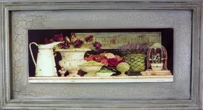 Zdjęcie produktu dla Obraz postarzany kwiaty z dzbankami 30 x 56 cm
