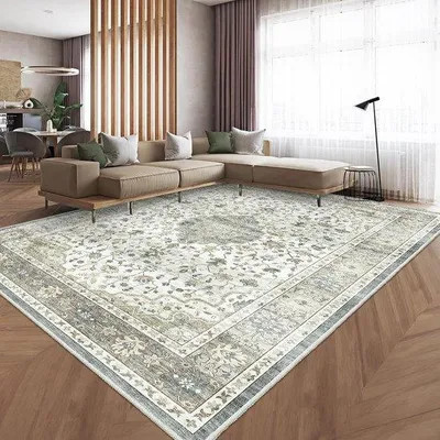 Produktbild von Ibenzoa® Berber-Teppich Beige & Grün – grobe Vintage-Textur, strapazierfähige synthetische Fasern, rutschfeste Unterseite, für Wohn- & Schlafzimmer