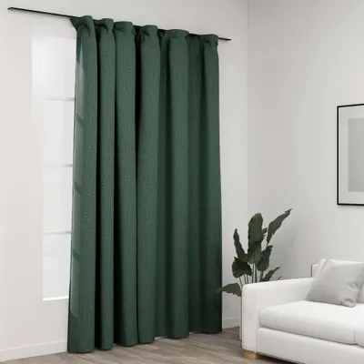 Image de The Living Store Rideau occultant avec crochets aspect lin vert 290x245 cm