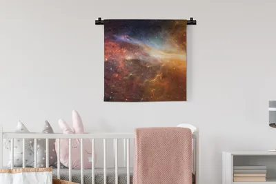 Produktbild von MuchoWow® Wandteppich Wandbehang Sterne - Weltraum - Orange 60x60 cm Tapisserie Dekoration Wandtuch - Dekorationen - Wand Decke