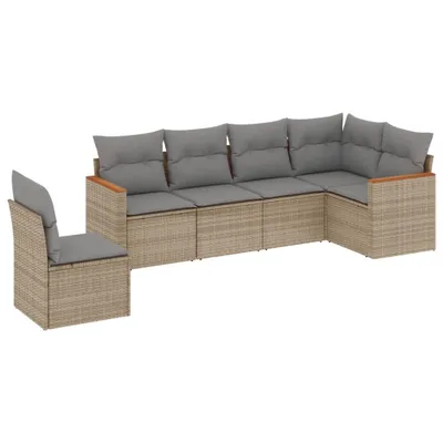 Produktbild von vidaXL 6-tlg. Garten-Sofagarnitur mit Kissen Beige Poly Rattan