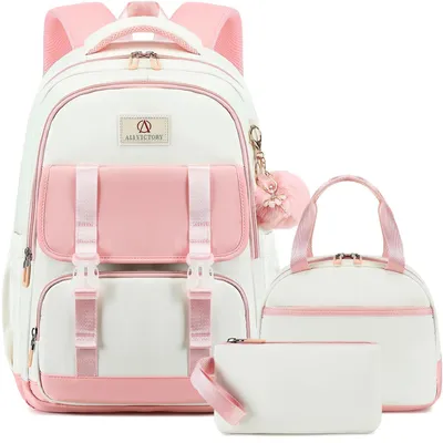 Produktbild von Schulrucksack Set Mädchen Rosa 3-teilig 15,6 Zoll Laptopfach mit Lunchbox & Federmäppchen