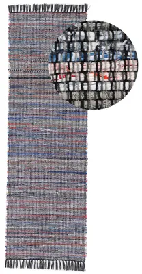 Produktbild von Flickenteppich Kelim Chindi Läufer schwarz 80x400 cm | Fleckerlteppich aus Baumwolle für Wohnzimmermit Fransen