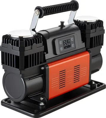 Obrázok produktu pre Dvojvalcový vysokovýkonný vzduchový kompresor, 300 l/min, prenosný hustilka pneumatík s automatickým vypínaním, 12 V, 150 PSI, terénna vzduchová pumpa s LCD digitálnym displejom a adaptérmi pre nákladné automobily, SUV, vozidlá 4 x 4 a karavany.