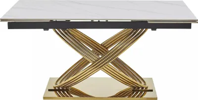 Produktbild von Ausziehbarer Designer-Esstisch NABIL – Weiß/Gold