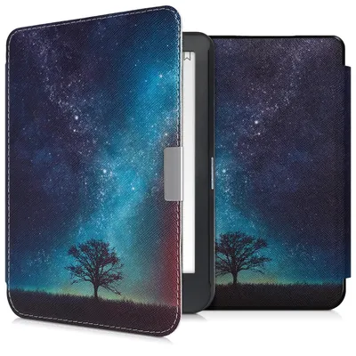 Produktbild von kwmobile Schutzhülle für Kobo Clara HD Hülle - eReader Flip Case mit Auto Sleep Funktion - Galaxie Baum Wiese mit Blau Grau Schwarz
