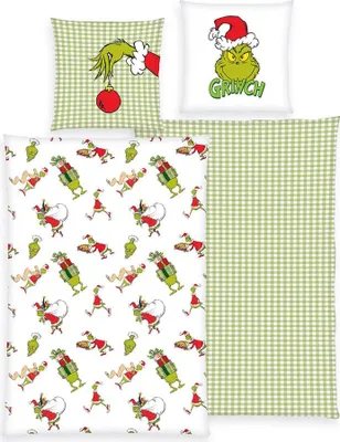 Produktbild von HERDING Grinch Bettwäsche-Set 'Merry Grinchmas' - 80-x-80-cm-135-x-200-cm, Deckenbezug im Lieferumfang enthalten, Kissenbezug enthalten