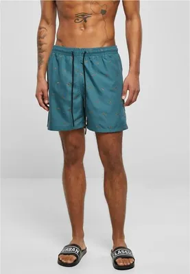 Zdjęcie produktu dla Męskie szorty kąpielowe Urban Classics Embroidery w kolorze rekinowym/turkusowym/karmelowym – rozmiar L