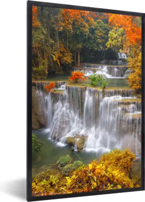 Produktbild von MuchoWow® Gerahmtes Poster Bäume - Wasserfall - Herbst 60x90 cm - Poster mit Schwarzem Bilderrahmen Wandposter Rahmen Foto Bilder - Kunst